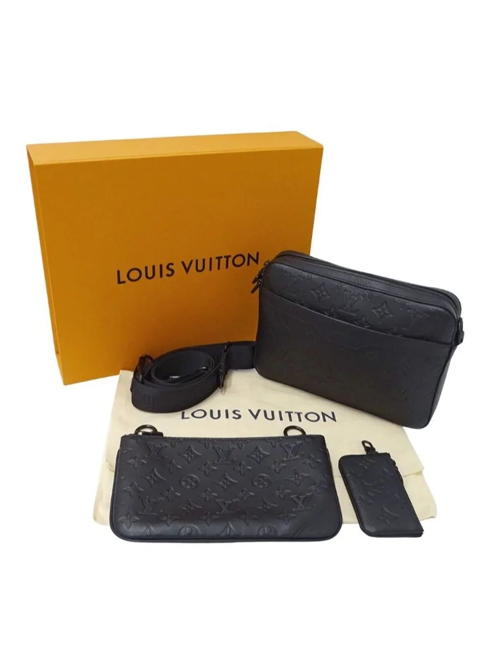 Louis Vuitton Monogram Shadow Shoulder Bag Trio Messenger Noir Black